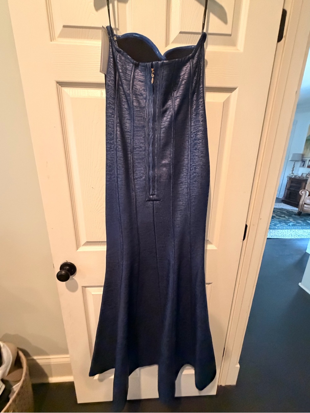 Retrofete Navy Strapless Satin Evening Gown - Picture 3 of 5